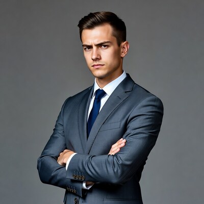 Young man in suit arms crossed