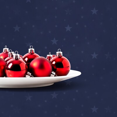 Red Christmas Ornaments on White Plate