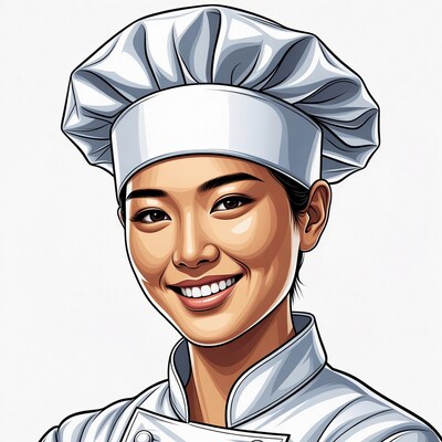 Smiling Asian chef woman illustration