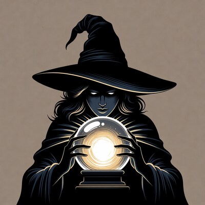 Witch gazing into crystal ball