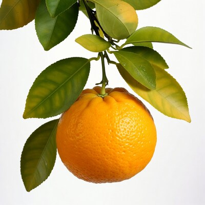 Ripe orange hanging on branch