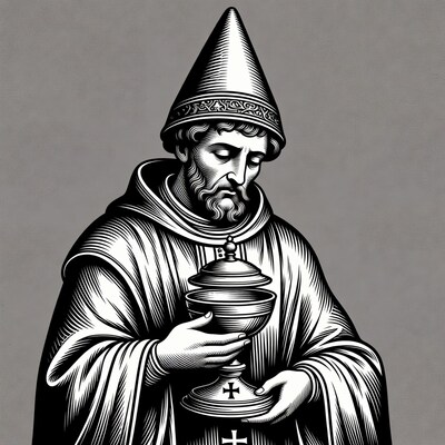 Bearded monk holding chalice