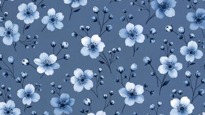 Blue Cherry Blossom Flower Pattern