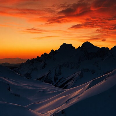Snowy Mountains at Sunset
