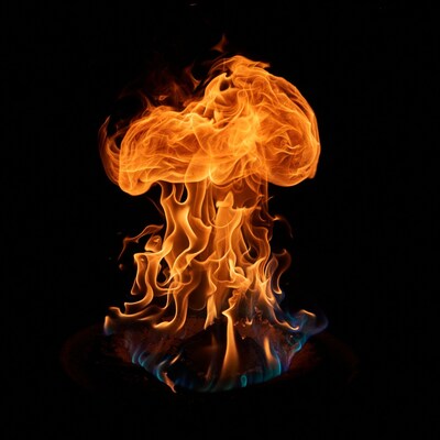 Vibrant orange fire flames on black background