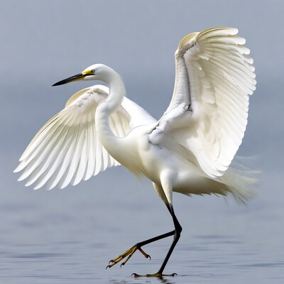 Snowy Egret Spreading Wings on Water