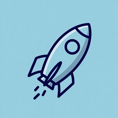 Rocket launching on blue background