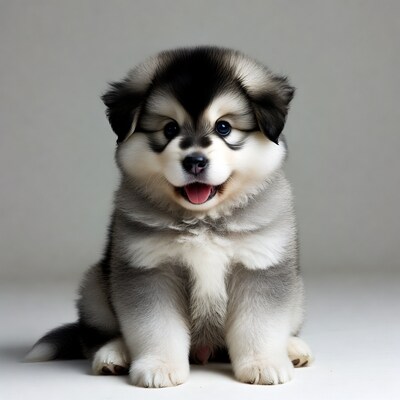 Cute Alaskan Malamute puppy smiling