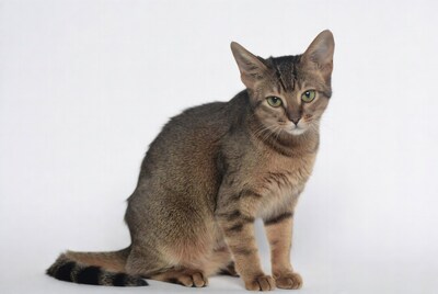 Abyssinian kitten sitting on white background