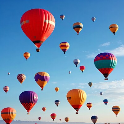 Colorful hot air balloons in blue sky