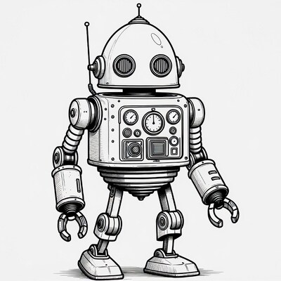 Line Art Robot Standing Pose