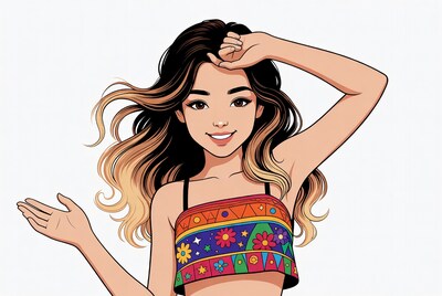 Asian girl with colorful top illustration