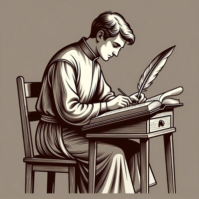 Man writing with quill pen