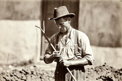 Farmer holding pitchfork vintage photo