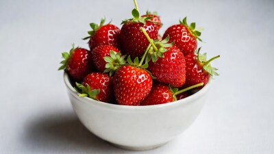 Fresh Strawberries in White Bowl