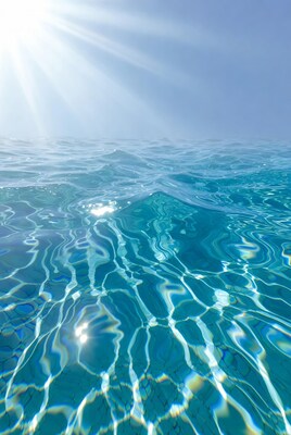 Sunny ocean waves with sunlight