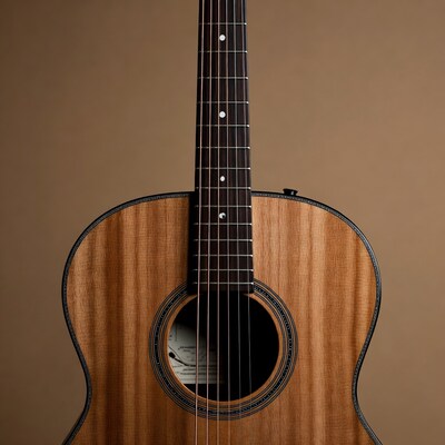 Closeup Acoustic Guitar on Brown Background