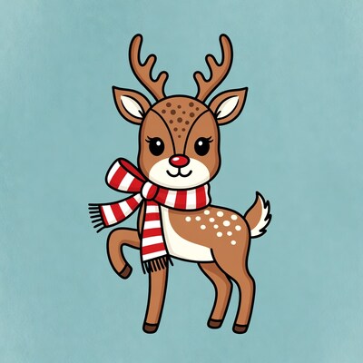 Cute Reindeer Wearing Red Scarf