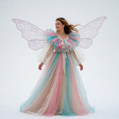 Woman in fairy wings dress