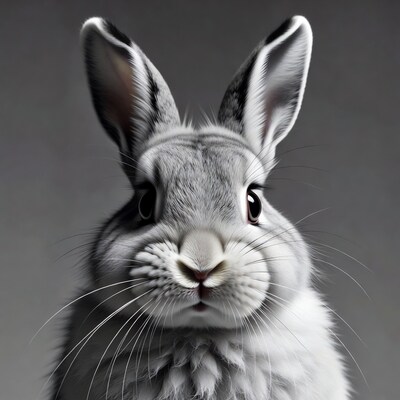 Closeup gray bunny with big eyes