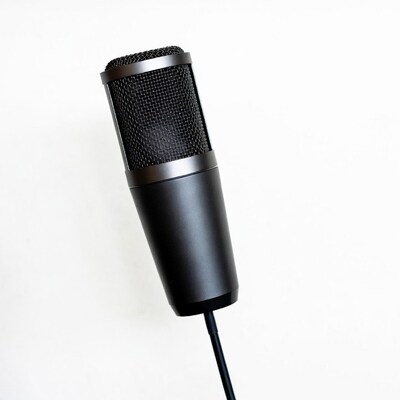 Black condenser microphone isolated