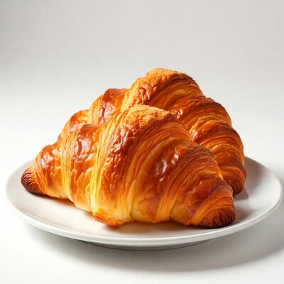 Fresh croissants on white plate