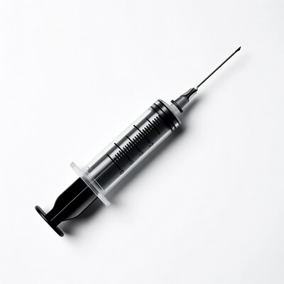 Black syringe on white background