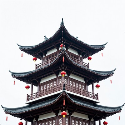 Chinese Pagoda with Red Lanterns