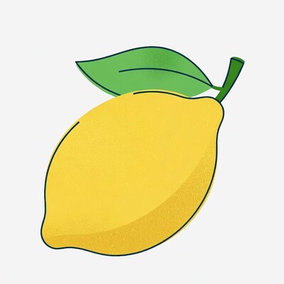Lemon with green leaf