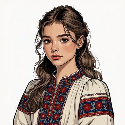 Girl in embroidered Ukrainian blouse