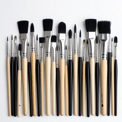 Assortment of Paintbrushes on White Background