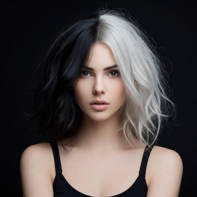 Woman with split black white hair