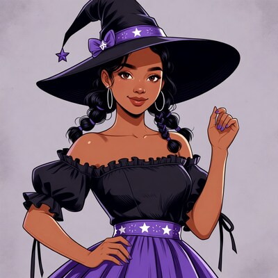 African-American woman in witch costume