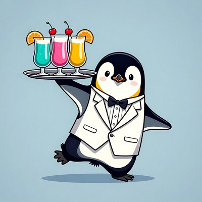 Tuxedo Penguin Serving Cocktails