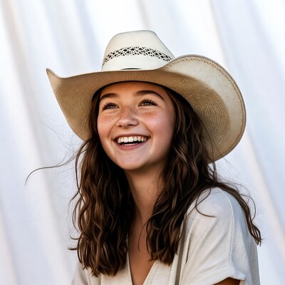 Girl smiling in white cowboy hat
