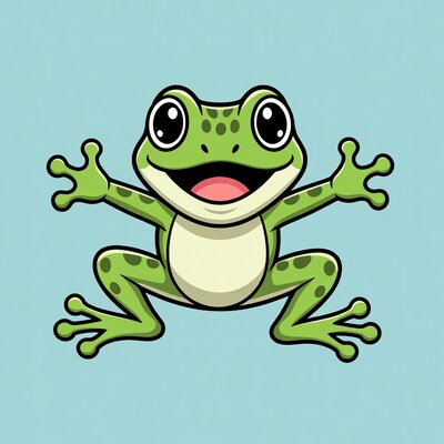 Cartoon green frog smiling with arms outstretched