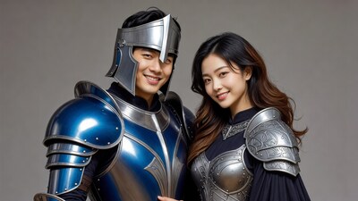 Asian couple in medieval armor
