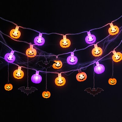 Orange Purple Jack-o-Lantern Halloween String Lights