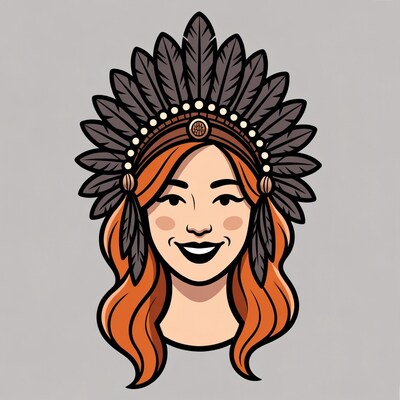 Smiling woman in feather headdress