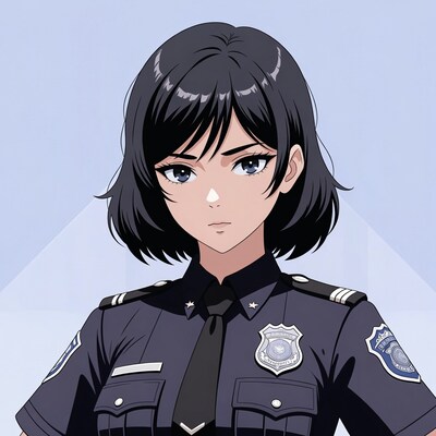 Anime policewoman with black hair