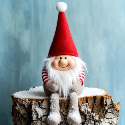 Smiling Gnomes Figurine on Snowy Stump
