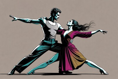Man and woman dancing tango illustration