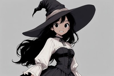 Anime girl in black witch costume