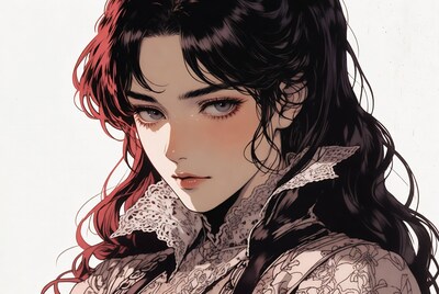 Anime girl with black red hair