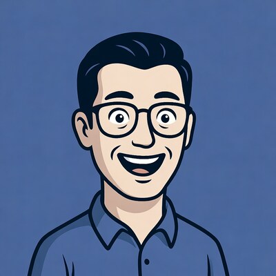 Smiling Asian man in glasses illustration