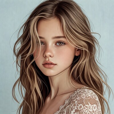Beautiful girl with wavy brown hair