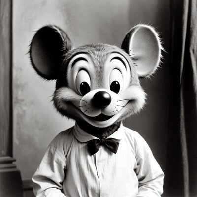 Cartoon mouse in bow tie suit