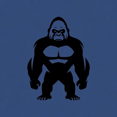 Black silhouette gorilla on blue background