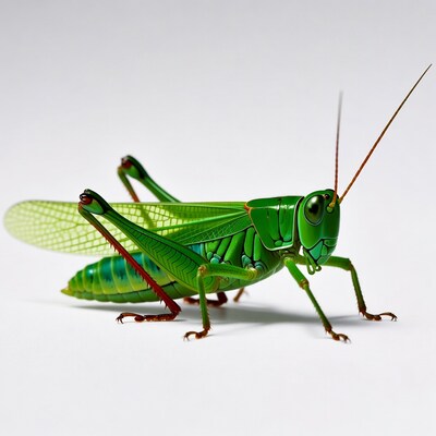 Green grasshopper on white background