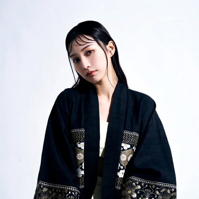 Asian woman in black kimono